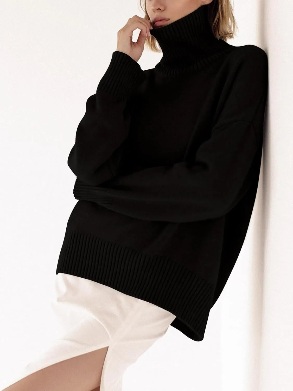 YKR Women's Turtleneck Sweater Chunky Long Sleeve Knitted Pullover High Low Hem Trendy 2024 Fall Winter Basic Jumper Top