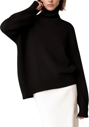 YKR Women's Turtleneck Sweater Chunky Long Sleeve Knitted Pullover High Low Hem Trendy 2024 Fall Winter Basic Jumper Top
