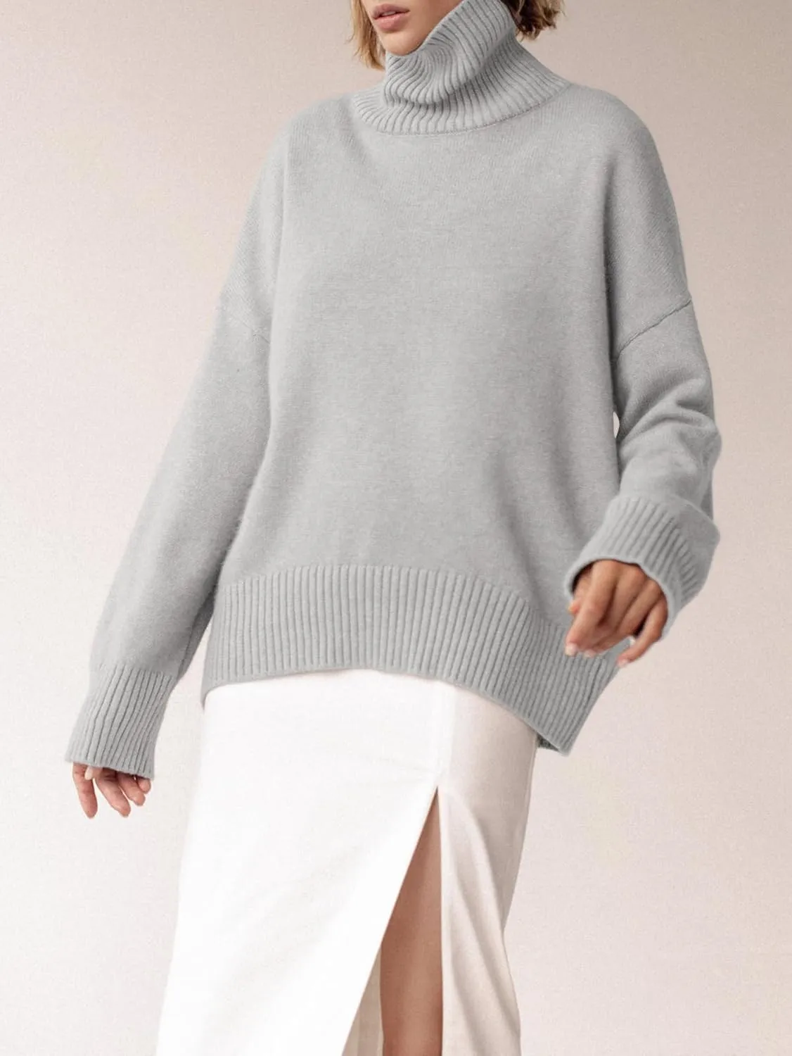 YKR Women's Turtleneck Sweater Chunky Long Sleeve Knitted Pullover High Low Hem Trendy 2024 Fall Winter Basic Jumper Top