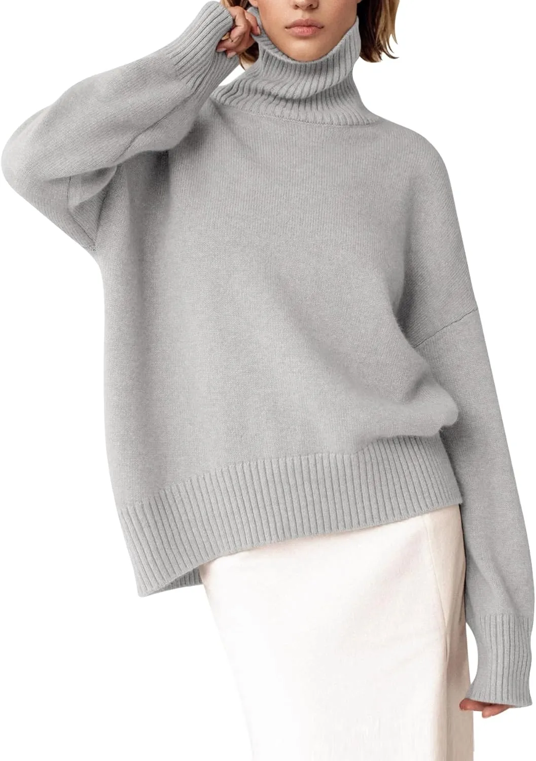 YKR Women's Turtleneck Sweater Chunky Long Sleeve Knitted Pullover High Low Hem Trendy 2024 Fall Winter Basic Jumper Top