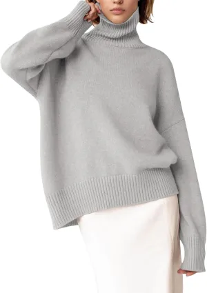 YKR Women's Turtleneck Sweater Chunky Long Sleeve Knitted Pullover High Low Hem Trendy 2024 Fall Winter Basic Jumper Top