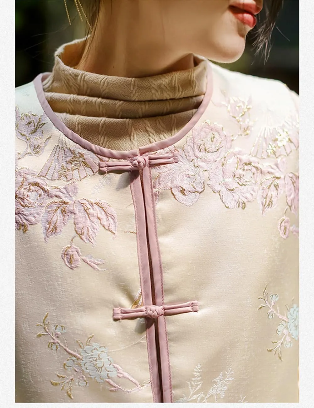 Ystylee Women's Fall Winter Vests Warm Soft Quilted Chinese Traditional Embroidered Tang Suit Sleeveless Outwear