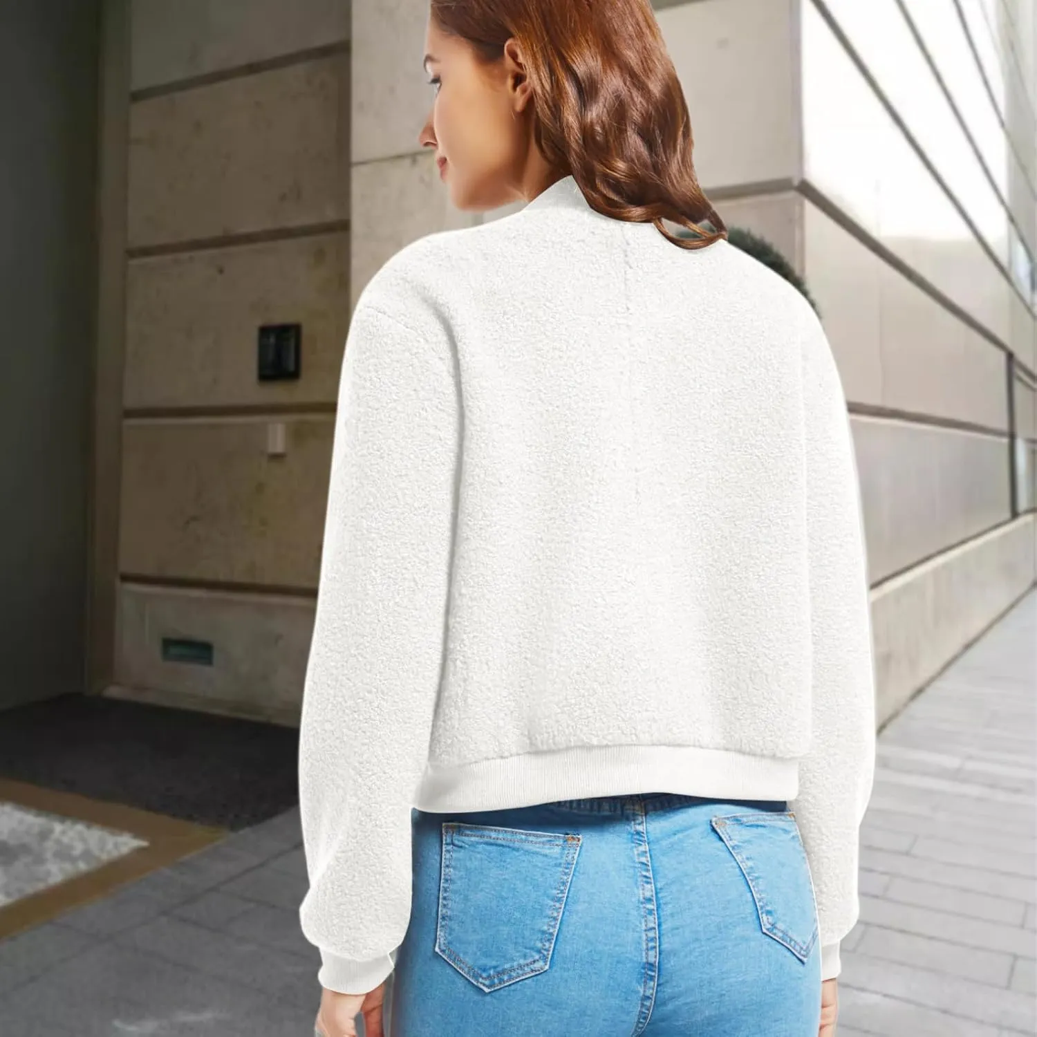 YSW Womens Cropped Bomber Jacket Baseball Varsity Jacket Casual Jackets with Pockets Button Down Chaquetas de Mujer