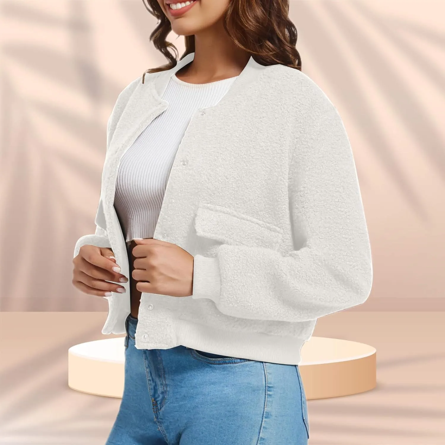 YSW Womens Cropped Bomber Jacket Baseball Varsity Jacket Casual Jackets with Pockets Button Down Chaquetas de Mujer