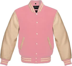 Zaine Enterprises Men's Classic Varsity Letterman Jacket - Multiy Wool Body & Cream Leather Sleeves Vintage Baseball Style