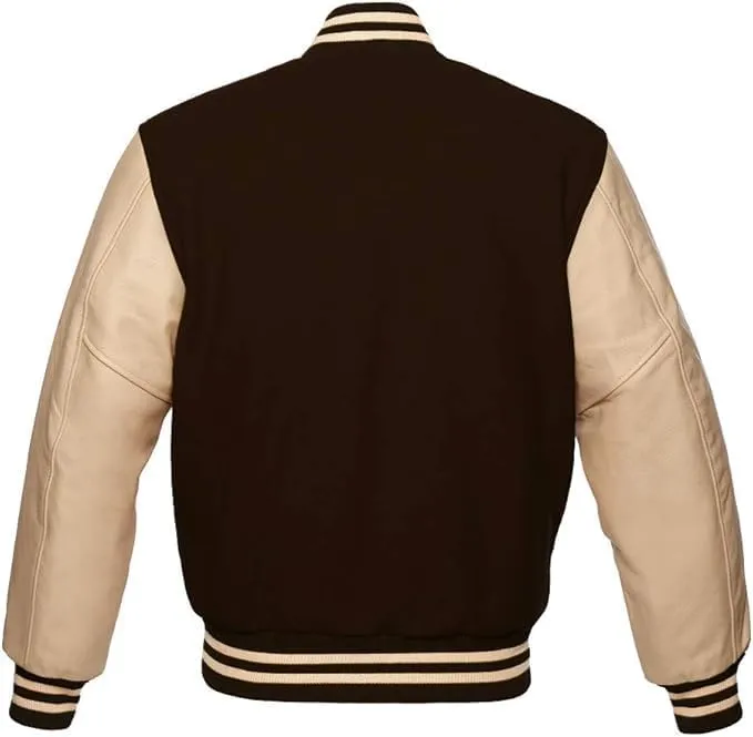 Zaine Enterprises Men's Classic Varsity Letterman Jacket - Multiy Wool Body & Cream Leather Sleeves Vintage Baseball Style