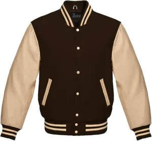 Zaine Enterprises Men's Classic Varsity Letterman Jacket - Multiy Wool Body & Cream Leather Sleeves Vintage Baseball Style
