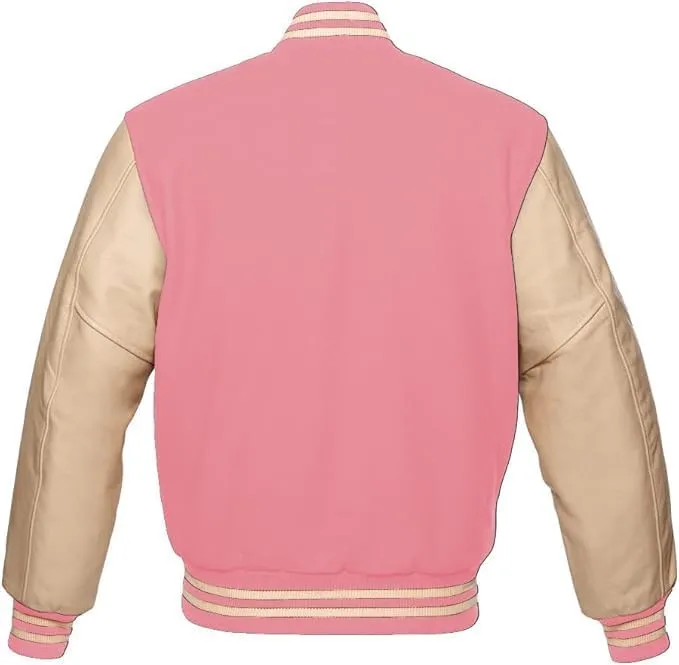 Zaine Enterprises Men's Classic Varsity Letterman Jacket - Multiy Wool Body & Cream Leather Sleeves Vintage Baseball Style