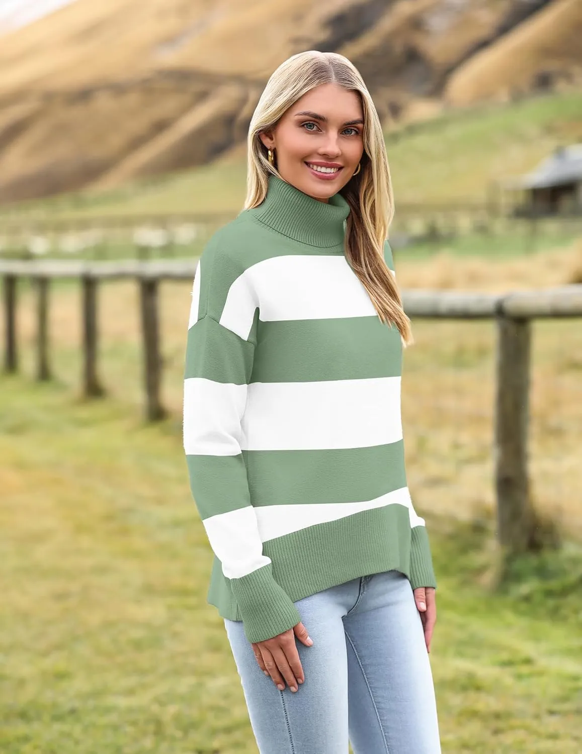 Zeagoo Women's Turtleneck Sweater 2024 Fall Winter Chunky Knitted Pullover High Low Hem Trendy Basic Jumper Top