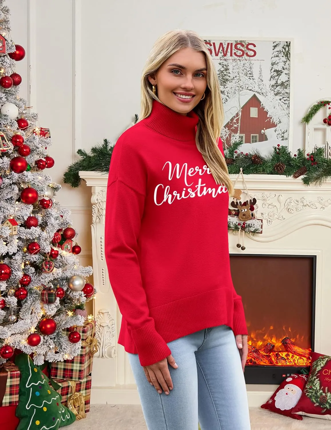 Zeagoo Women's Turtleneck Sweater 2024 Fall Winter Chunky Knitted Pullover High Low Hem Trendy Basic Jumper Top