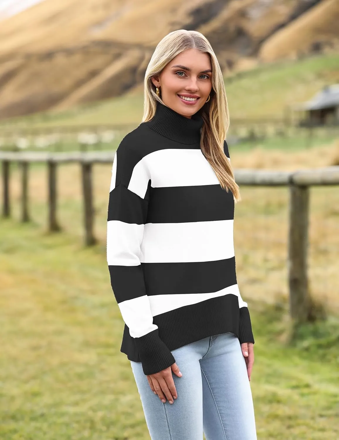 Zeagoo Women's Turtleneck Sweater 2024 Fall Winter Chunky Knitted Pullover High Low Hem Trendy Basic Jumper Top