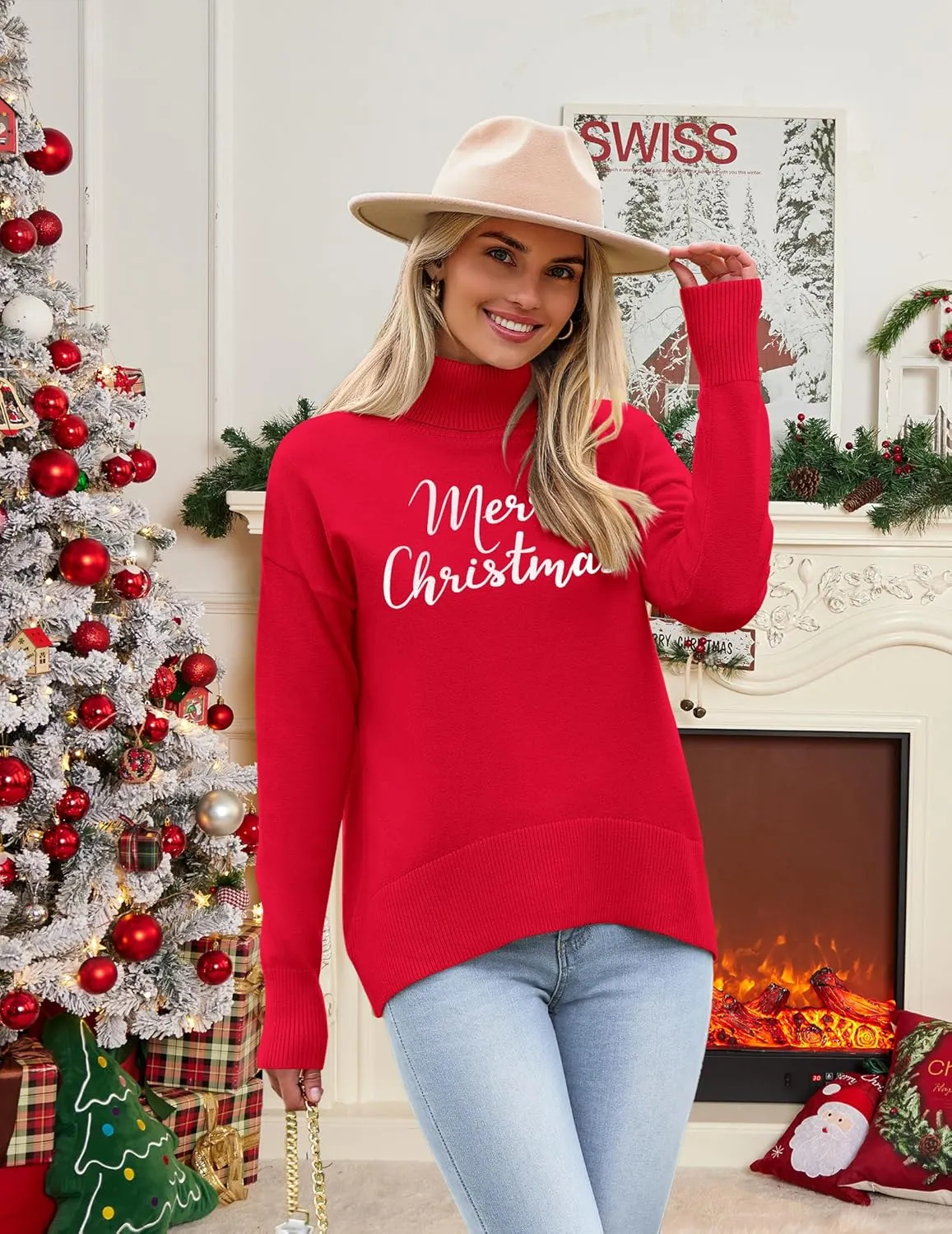 Zeagoo Women's Turtleneck Sweater 2024 Fall Winter Chunky Knitted Pullover High Low Hem Trendy Basic Jumper Top