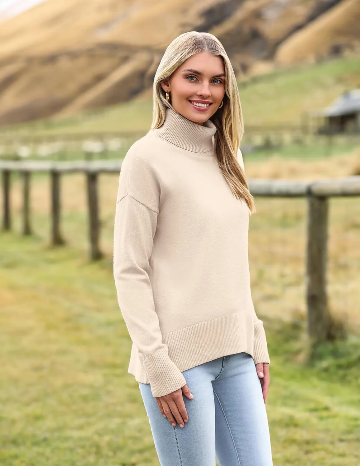 Zeagoo Women's Turtleneck Sweater 2024 Fall Winter Chunky Knitted Pullover High Low Hem Trendy Basic Jumper Top
