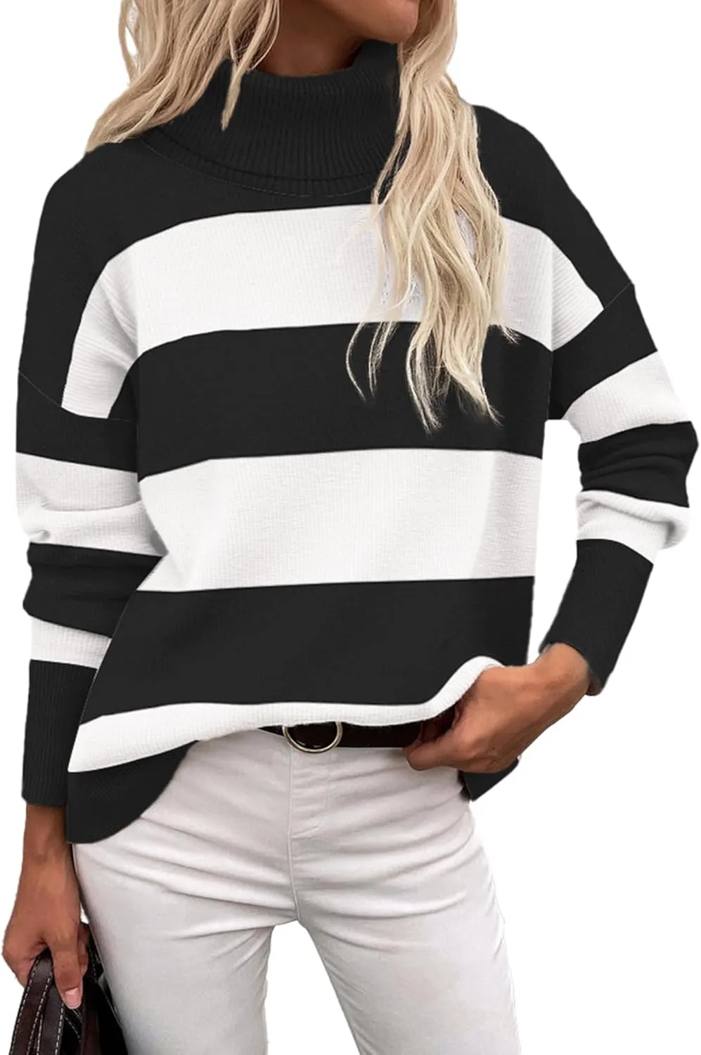 Zeagoo Women's Turtleneck Sweater 2024 Fall Winter Chunky Knitted Pullover High Low Hem Trendy Basic Jumper Top