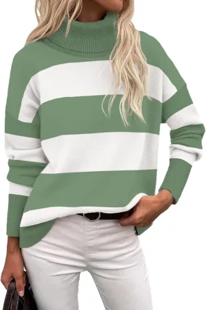 Zeagoo Women's Turtleneck Sweater 2024 Fall Winter Chunky Knitted Pullover High Low Hem Trendy Basic Jumper Top