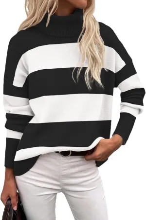 Zeagoo Women's Turtleneck Sweater 2024 Fall Winter Chunky Knitted Pullover High Low Hem Trendy Basic Jumper Top