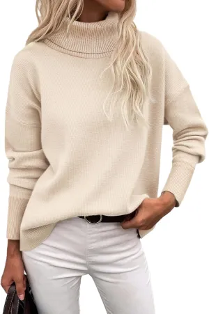 Zeagoo Women's Turtleneck Sweater 2024 Fall Winter Chunky Knitted Pullover High Low Hem Trendy Basic Jumper Top
