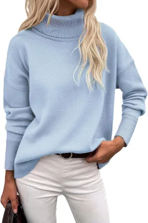 Zeagoo Women's Turtleneck Sweater 2024 Fall Winter Chunky Knitted Pullover High Low Hem Trendy Basic Jumper Top