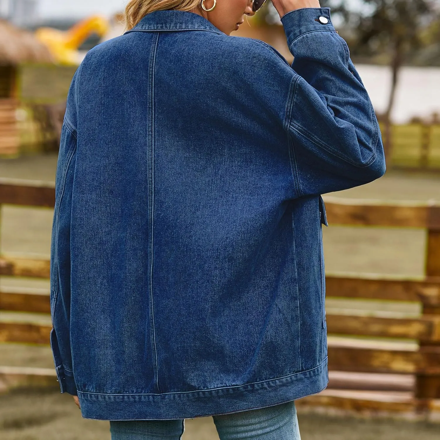 Zontroldy Oversized Denim Jakcet for Women Classic Lapel Long Sleeve Denim Jean Shakcet Jacket with Pockets