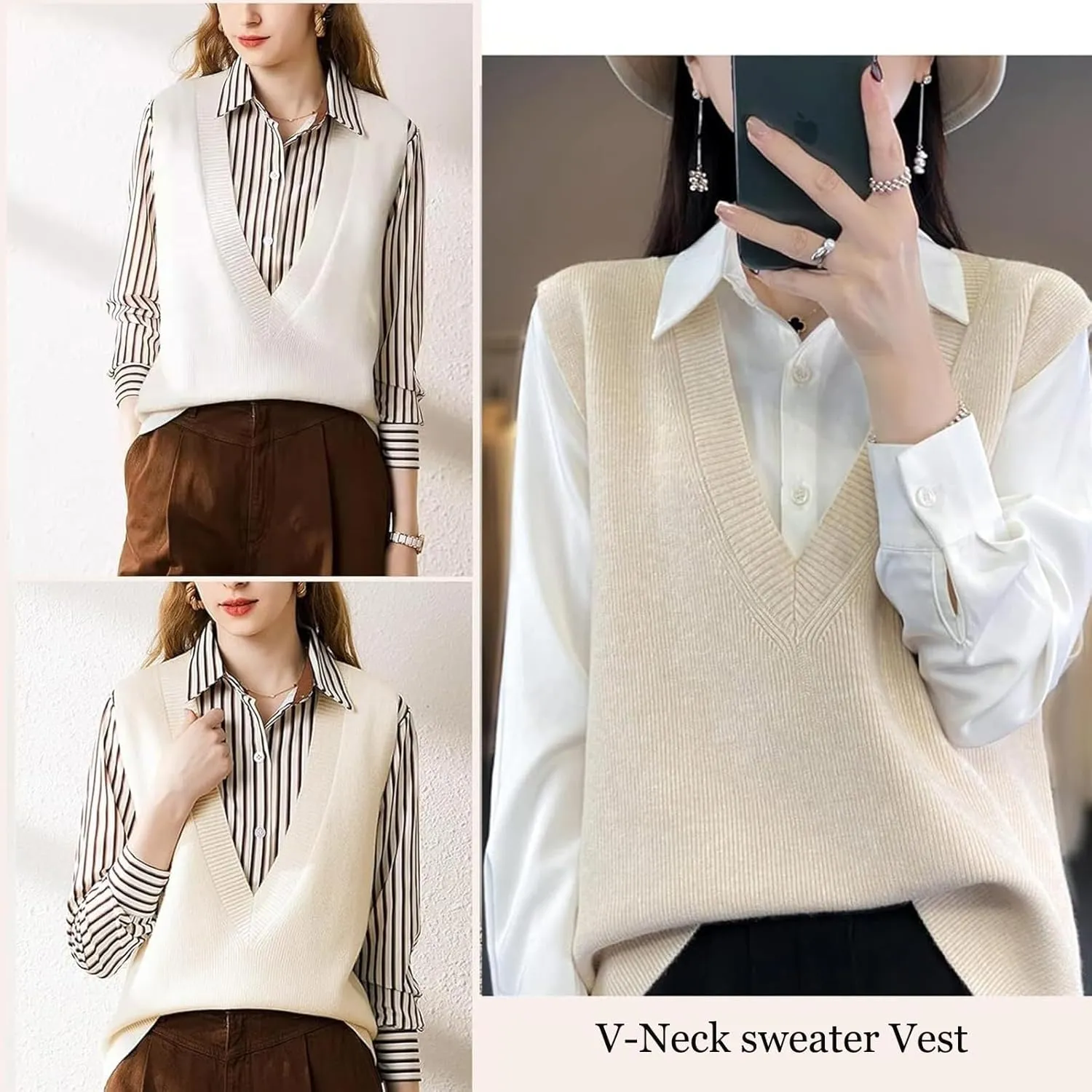 ZUEVI Women's Sweater Vest V Neck Sleeveless Pullover Knitwear Tops Casual Trendy Solid Crop Knitted Sweaters Vests