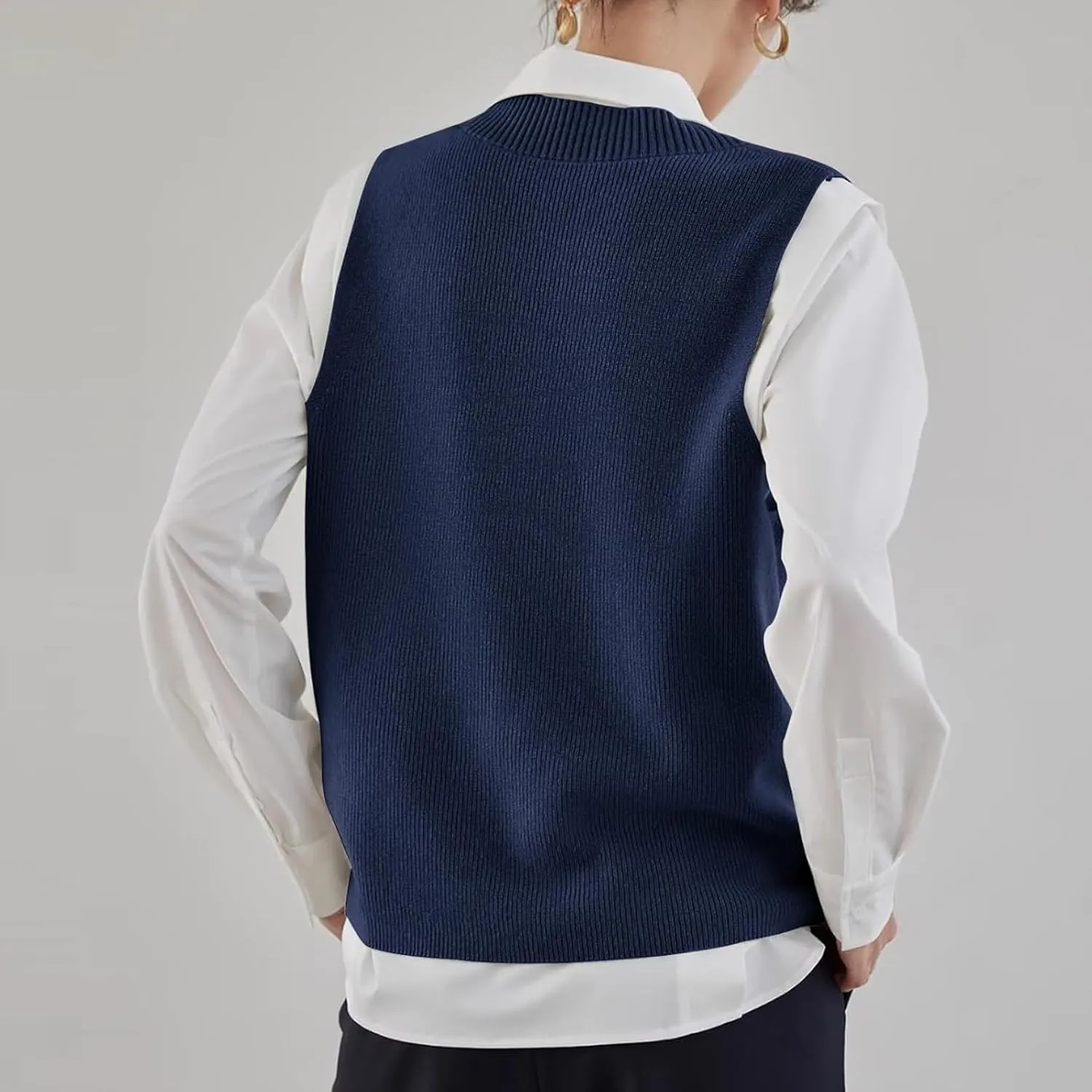 ZUEVI Women's Sweater Vest V Neck Sleeveless Pullover Knitwear Tops Casual Trendy Solid Crop Knitted Sweaters Vests