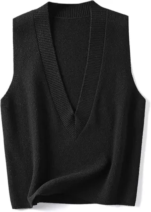 ZUEVI Women's Sweater Vest V Neck Sleeveless Pullover Knitwear Tops Casual Trendy Solid Crop Knitted Sweaters Vests