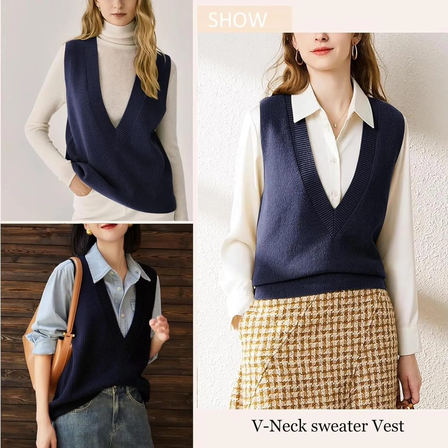 ZUEVI Women's Sweater Vest V Neck Sleeveless Pullover Knitwear Tops Casual Trendy Solid Crop Knitted Sweaters Vests