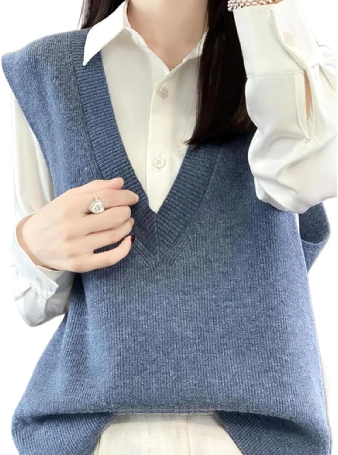 ZUEVI Women's Sweater Vest V Neck Sleeveless Pullover Knitwear Tops Casual Trendy Solid Crop Knitted Sweaters Vests