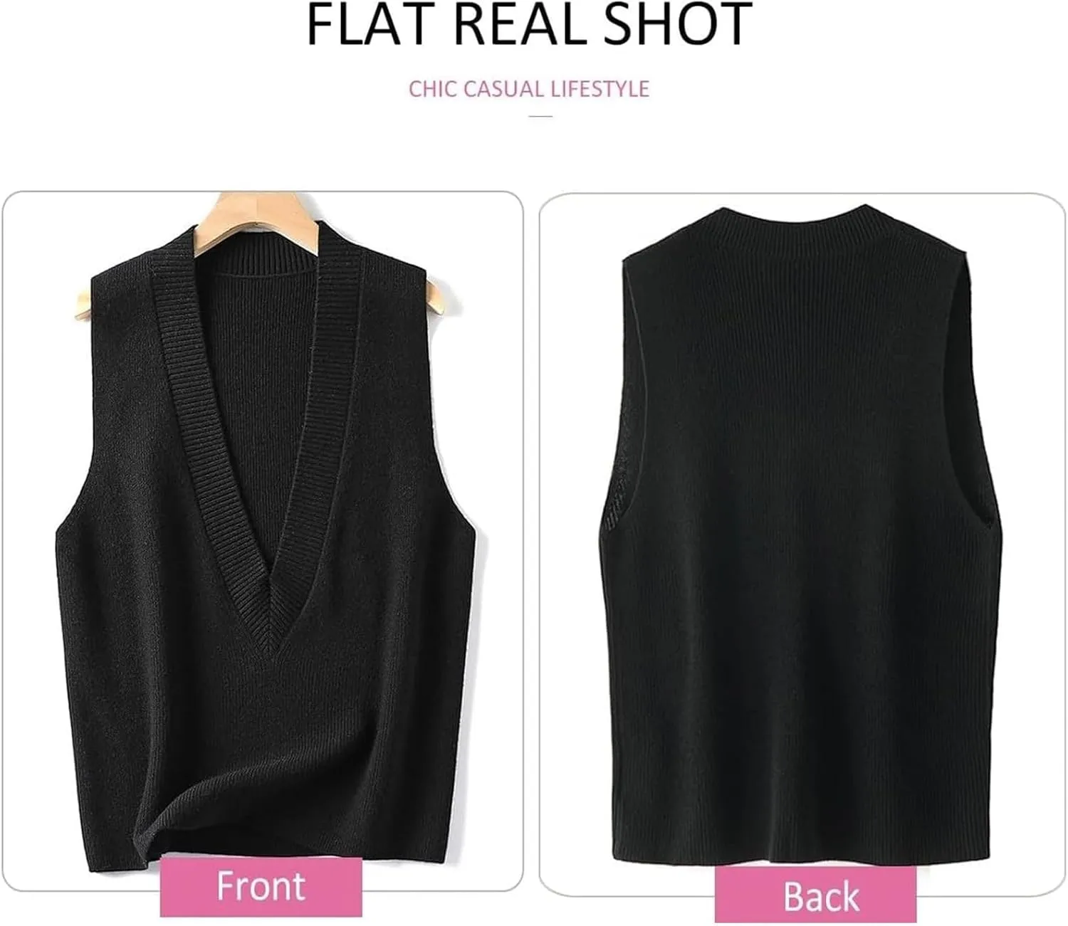 ZUEVI Women's Sweater Vest V Neck Sleeveless Pullover Knitwear Tops Casual Trendy Solid Crop Knitted Sweaters Vests