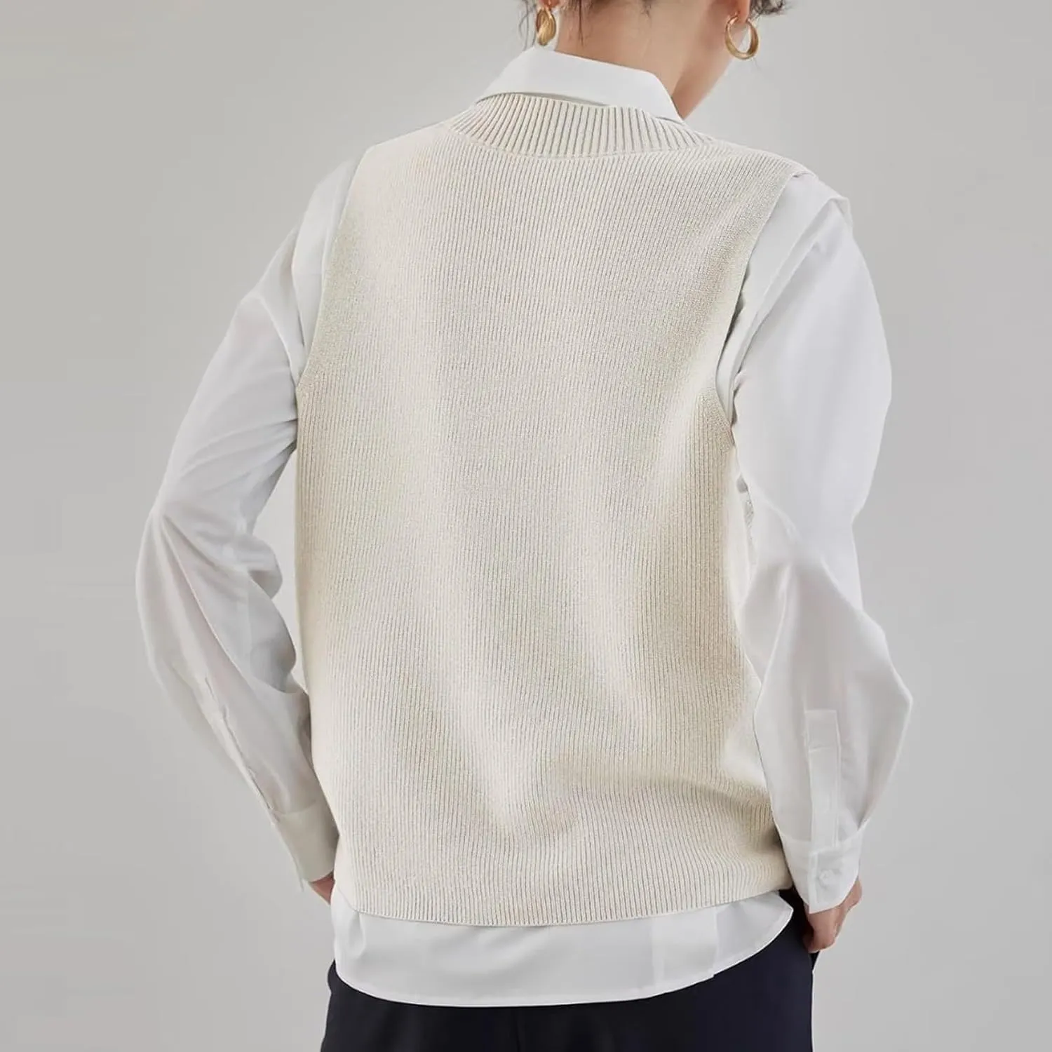 ZUEVI Women's Sweater Vest V Neck Sleeveless Pullover Knitwear Tops Casual Trendy Solid Crop Knitted Sweaters Vests