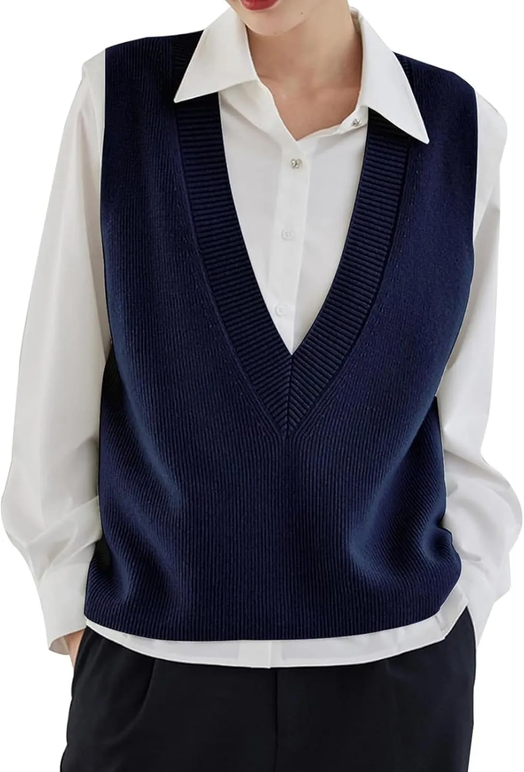 ZUEVI Women's Sweater Vest V Neck Sleeveless Pullover Knitwear Tops Casual Trendy Solid Crop Knitted Sweaters Vests