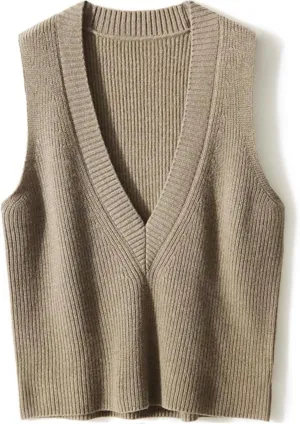 ZUEVI Women's Sweater Vest V Neck Sleeveless Pullover Knitwear Tops Casual Trendy Solid Crop Knitted Sweaters Vests