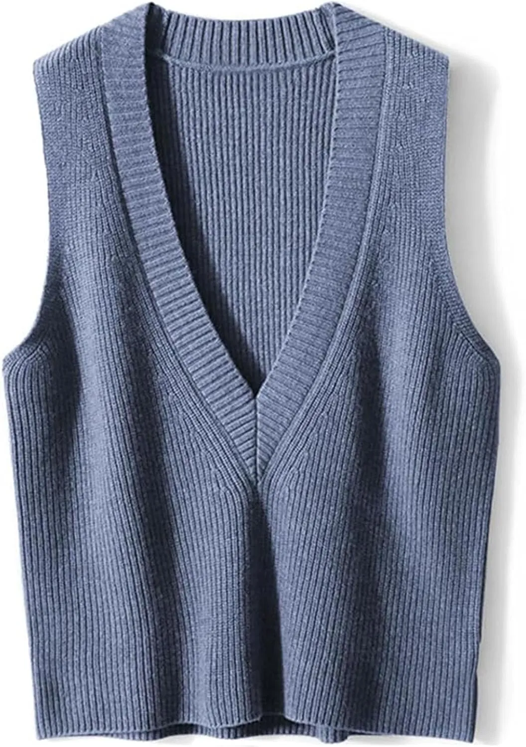 ZUEVI Women's Sweater Vest V Neck Sleeveless Pullover Knitwear Tops Casual Trendy Solid Crop Knitted Sweaters Vests