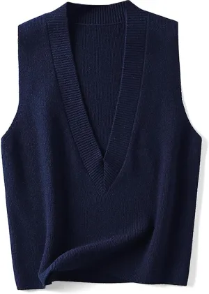 ZUEVI Women's Sweater Vest V Neck Sleeveless Pullover Knitwear Tops Casual Trendy Solid Crop Knitted Sweaters Vests