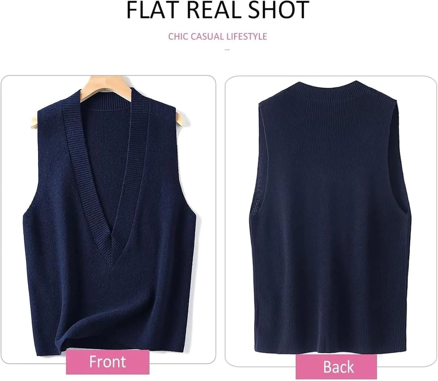 ZUEVI Women's Sweater Vest V Neck Sleeveless Pullover Knitwear Tops Casual Trendy Solid Crop Knitted Sweaters Vests
